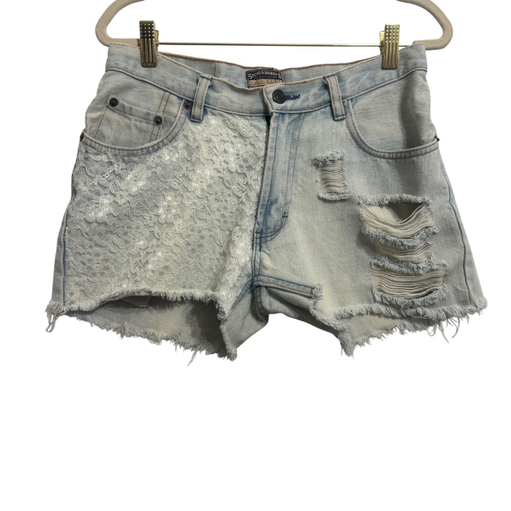 Steve & Barry's Denim Shorts Womens 29 Light WashLace Distressed Cutoff - Picture 2 of 8